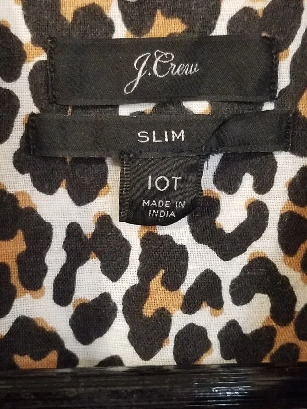 J. Crew 10 Tall – Linen Blend Leopard Print Button Down – Slim Fit
